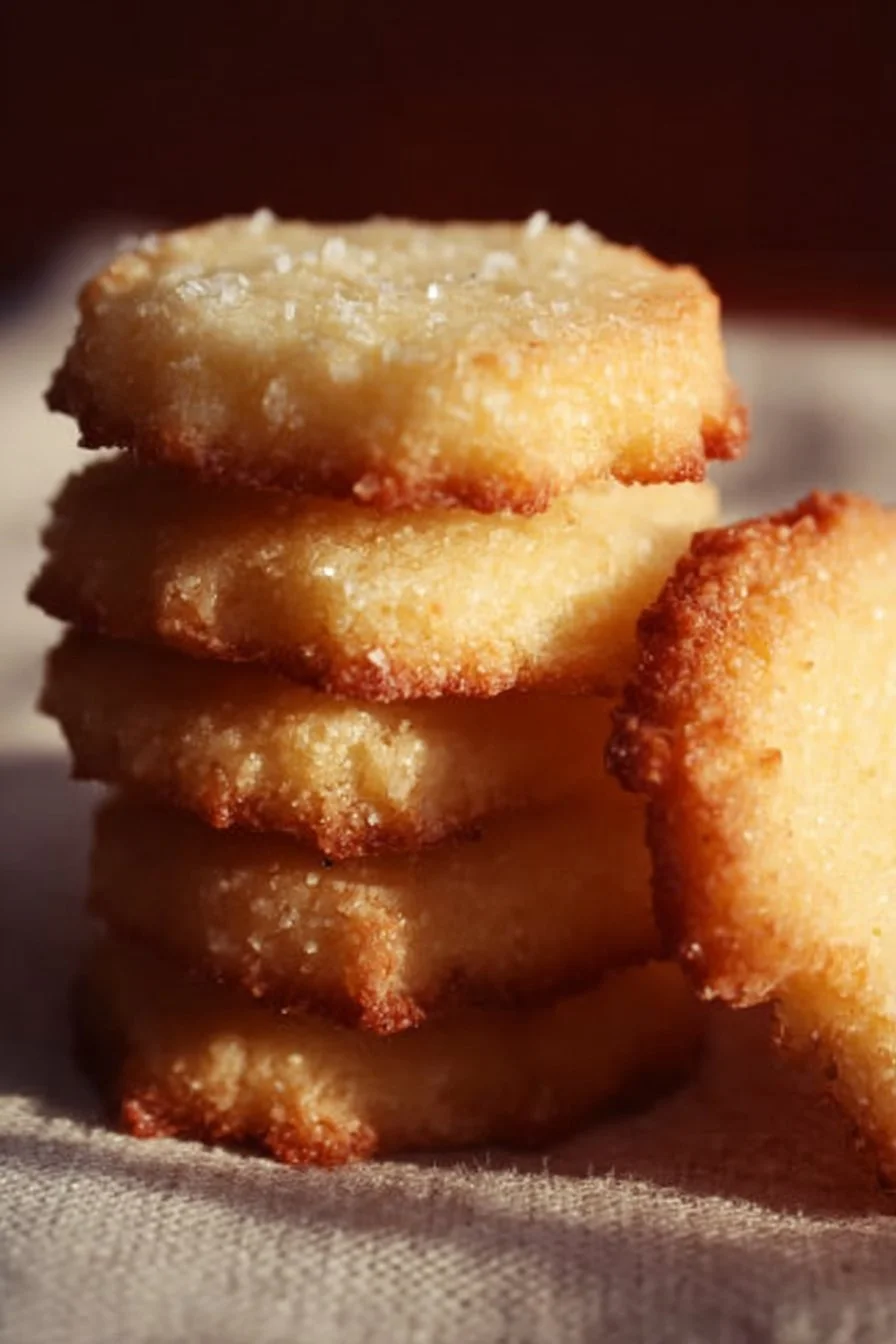 Freshly baked 3-ingredient butter cookies on a baking tray