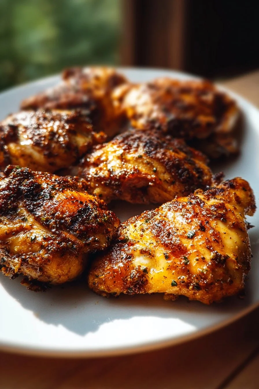 Crispy Air Fryer Boneless Chicken Thighs served on a plate