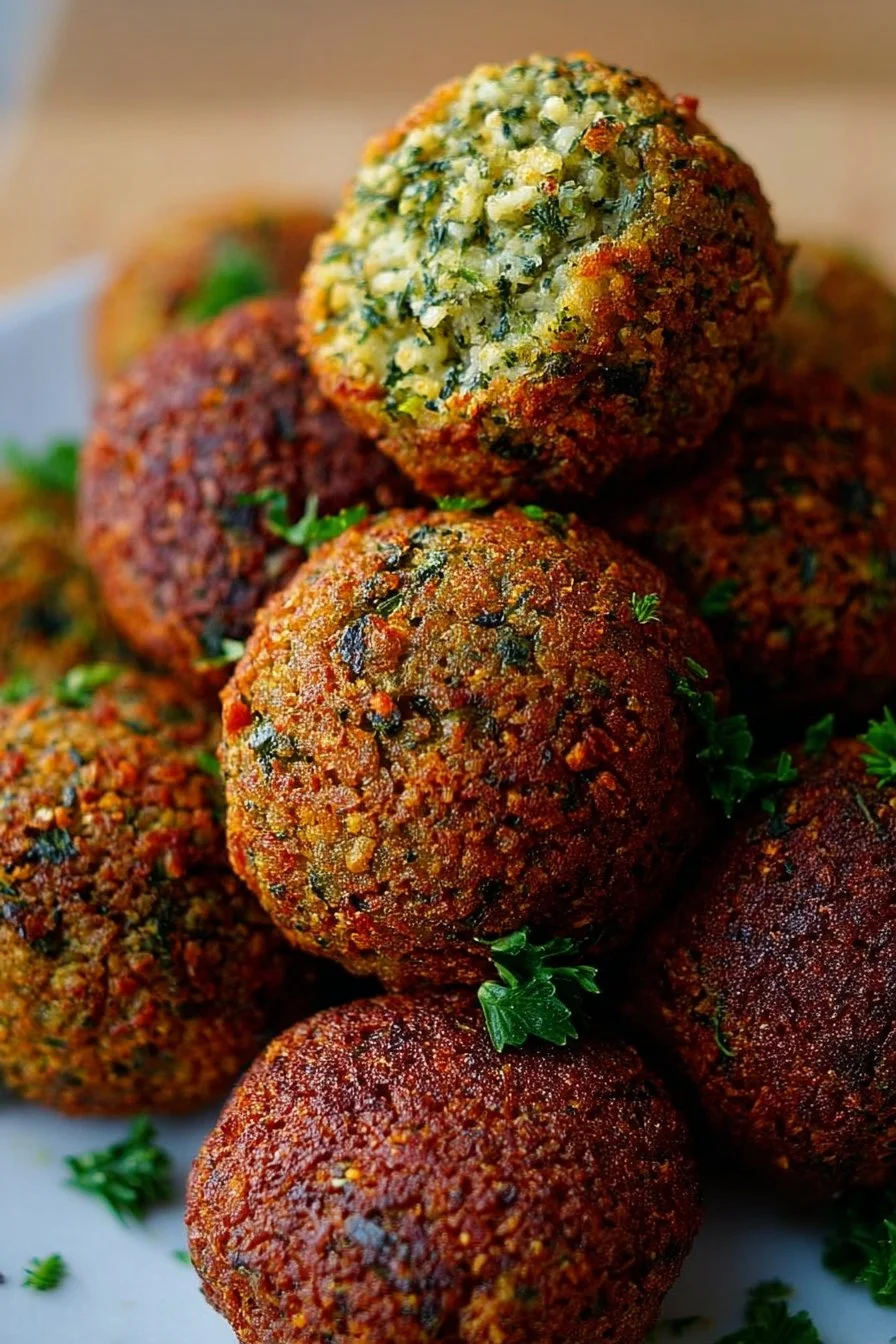 Delicious Air Fryer Falafel served with tahini sauce and salad