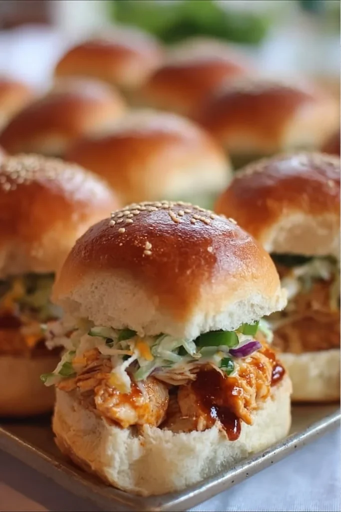 Delicious barbecue chicken sliders served on a platter