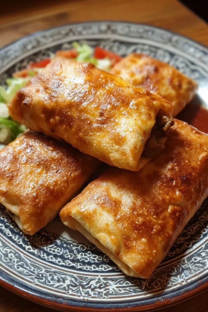 Delicious beef and cheese chimichangas ready to be served
