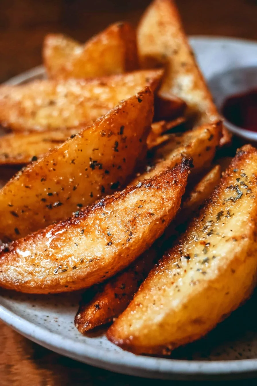 Deliciously crispy potato wedges served with dipping sauce