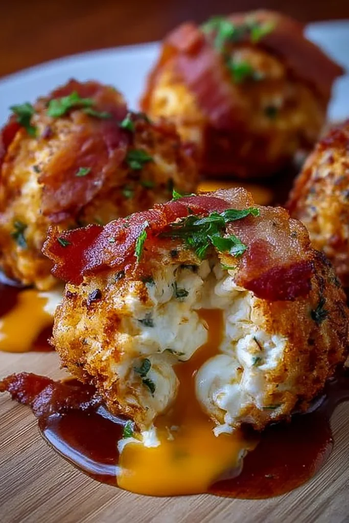Buffalo Chicken Bacon Mozzarella Bombs freshly baked and garnished