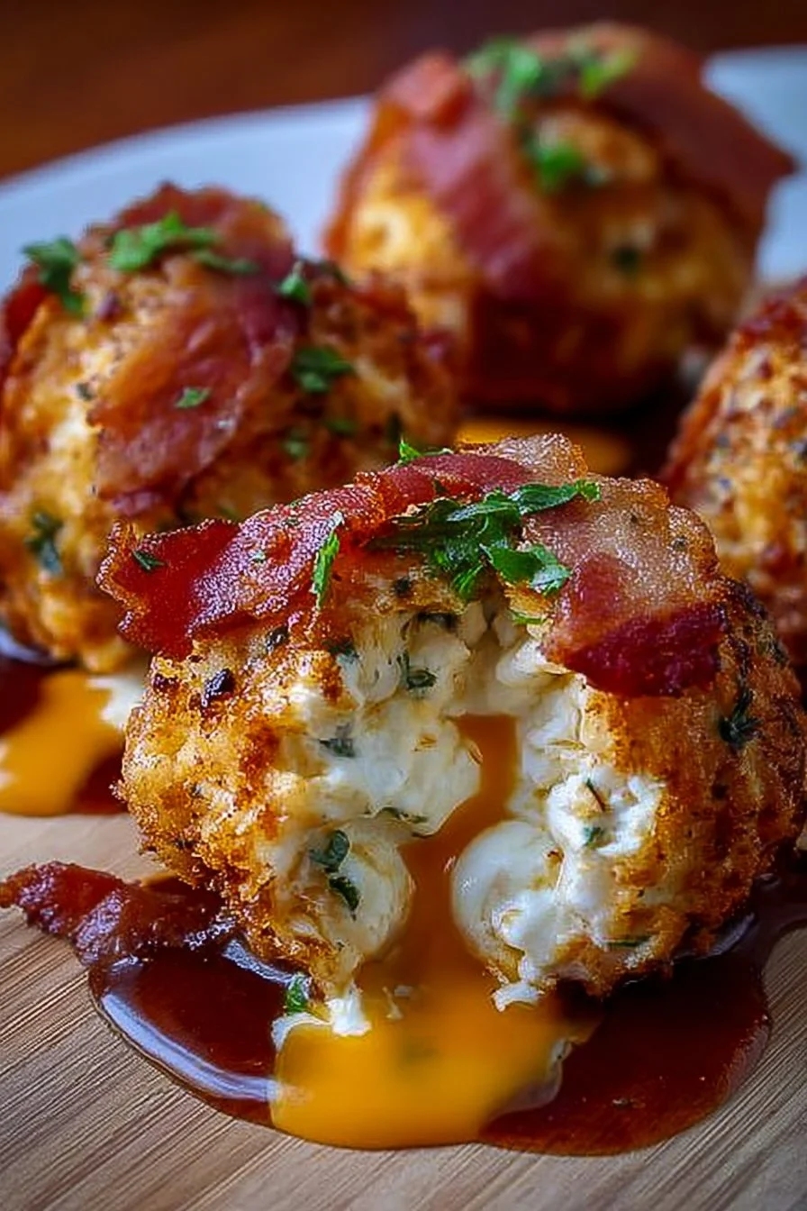 Buffalo Chicken Bacon Mozzarella Bombs 2 Buffalo Chicken Bacon Mozzarella Bombs freshly baked and garnished