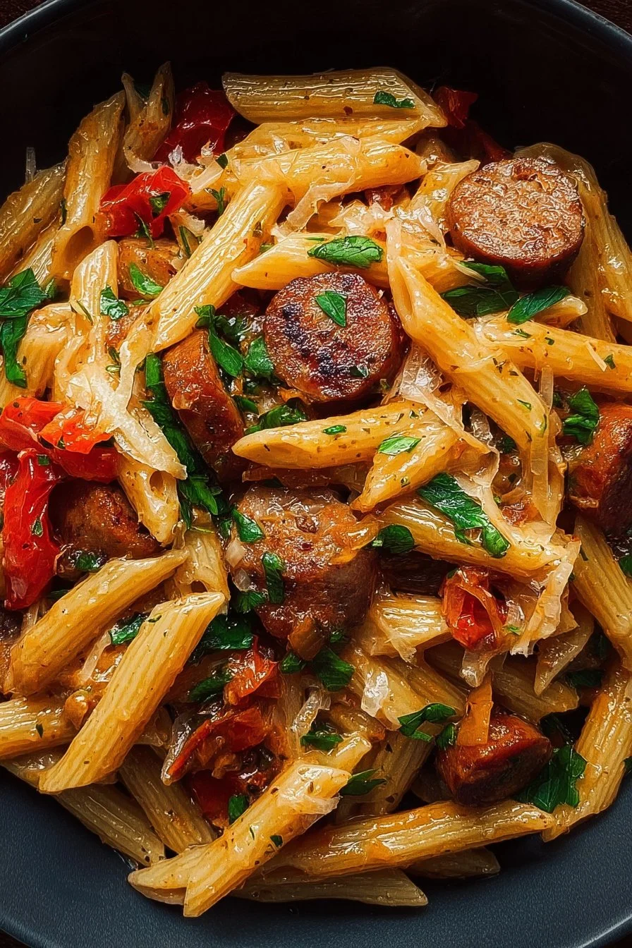 Delicious bowl of Cajun Sausage Pasta with vibrant ingredients