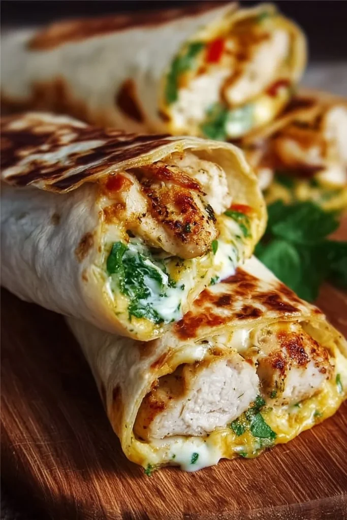 Cheesy garlic chicken wraps, deliciously stuffed with garlic and cheese