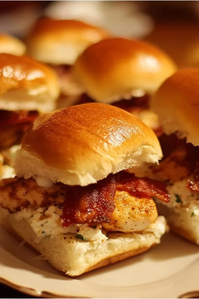 Delicious Chicken Bacon Ranch Sliders served on a platter with toppings