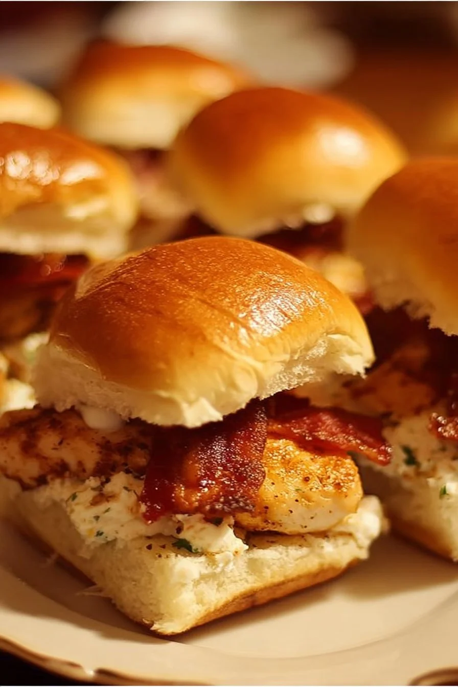 Delicious Chicken Bacon Ranch Sliders served on a platter with toppings