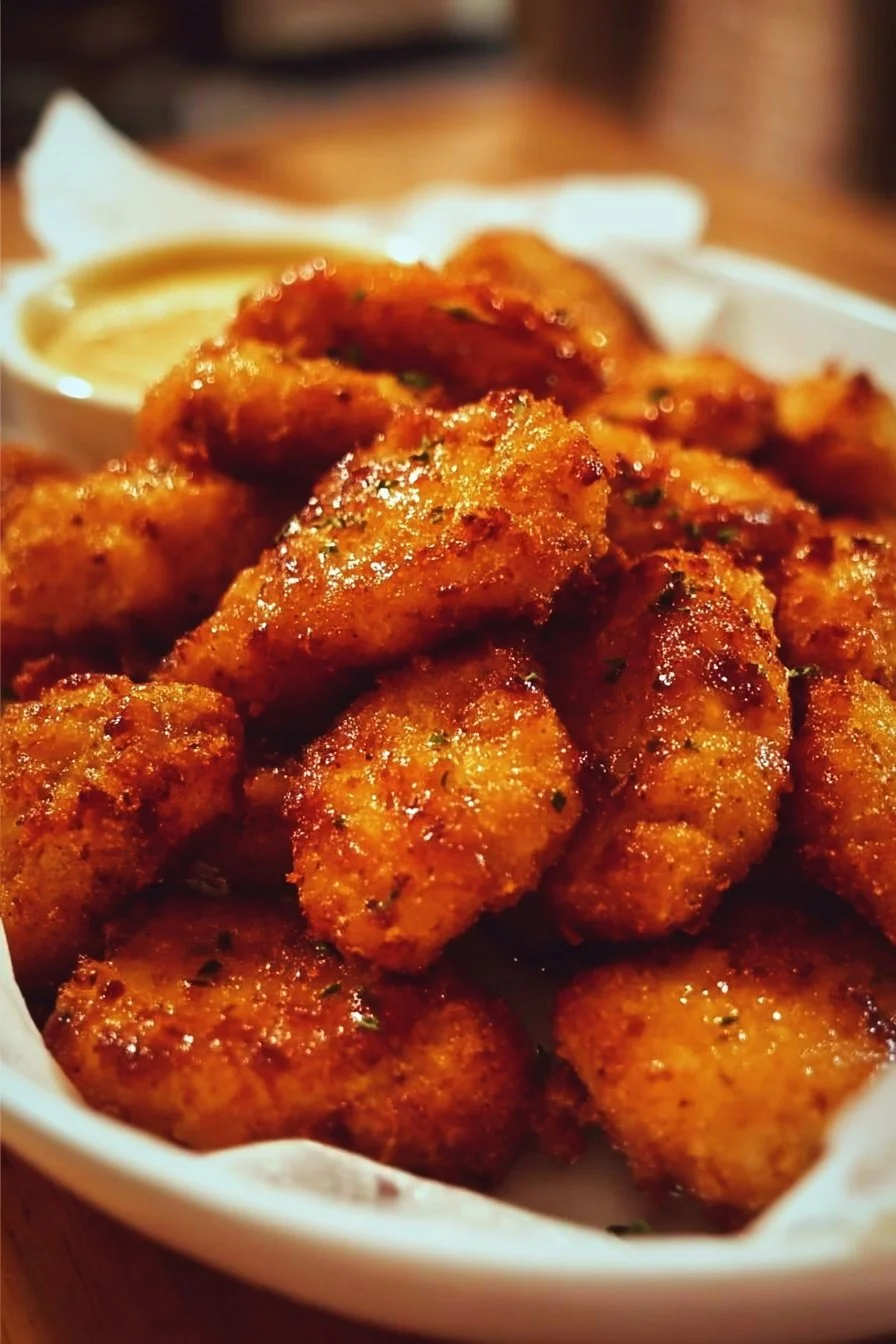 Delicious Cowboy Butter Chicken Bites garnished and served on a plate.