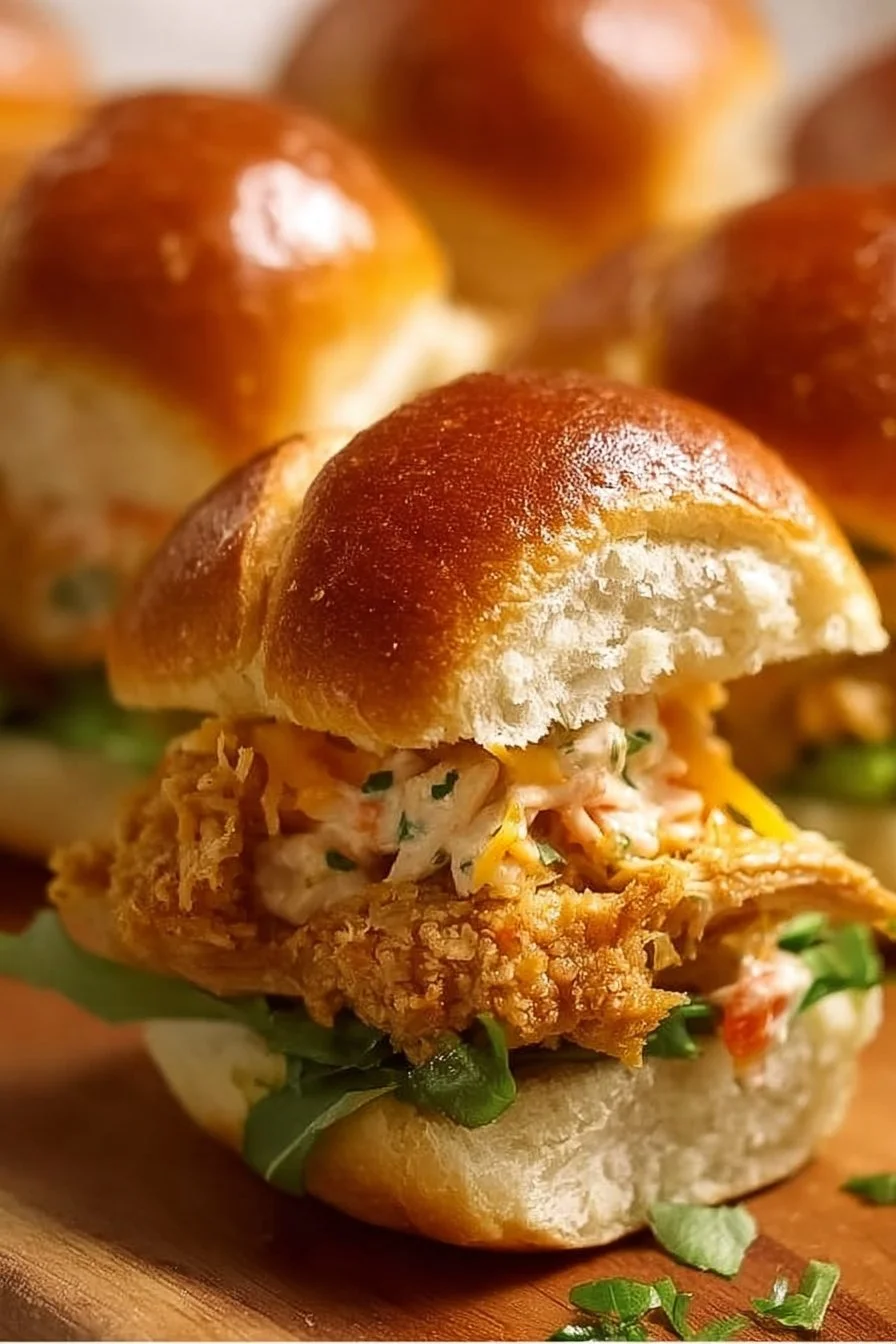 Crack Chicken Sliders 2 Savory Crack Chicken Sliders served on a plate with fresh ingredients