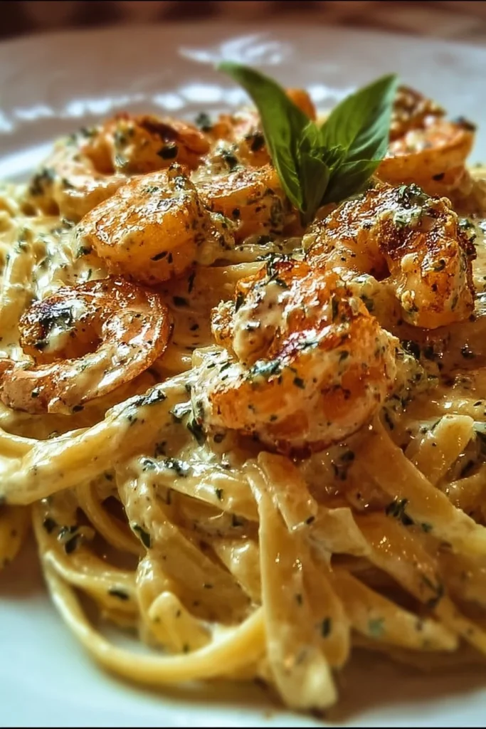 Creamy Cajun shrimp pasta served in a bowl with parsley garnish