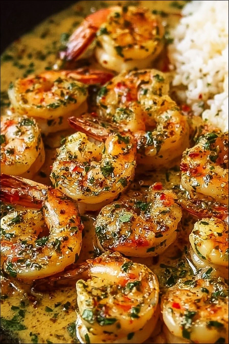 Delicious creamy garlic butter shrimp served on a plate