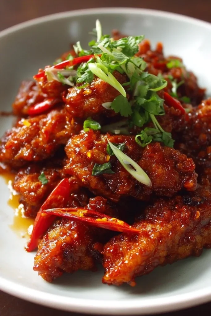 Delicious Crispy Chilli Chicken served with vegetables