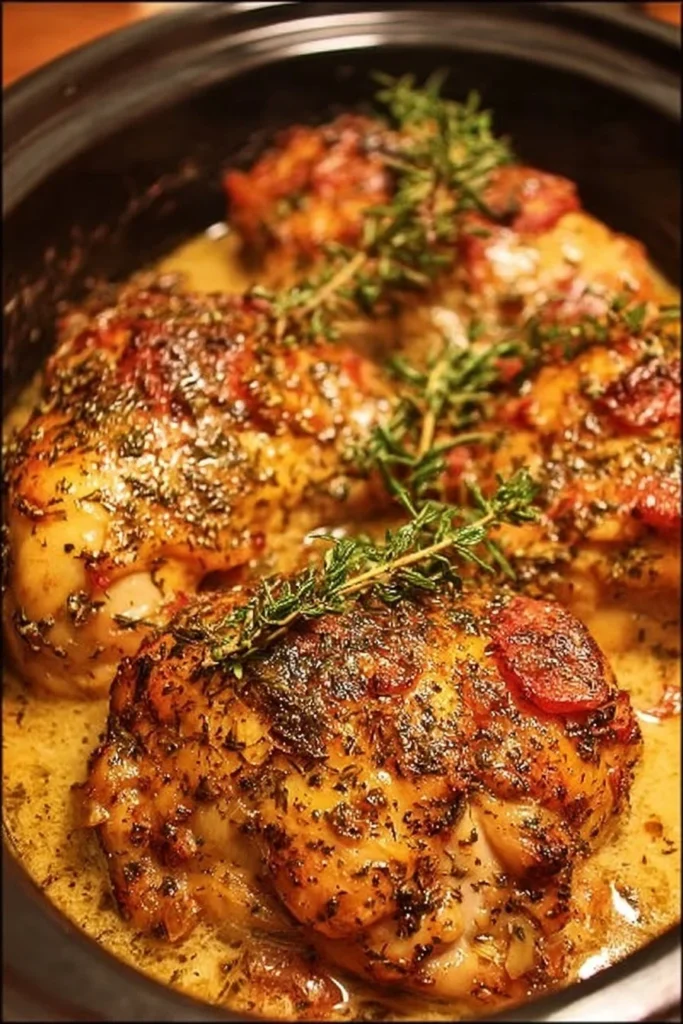 Crock Pot Marry Me Chicken served with herbs and creamy sauce
