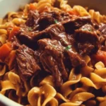 Delicious crockpot beef and noodles dish served in a bowl