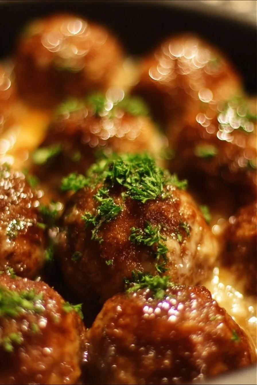 Delicious Crockpot French Onion Meatballs served with toasted bread.