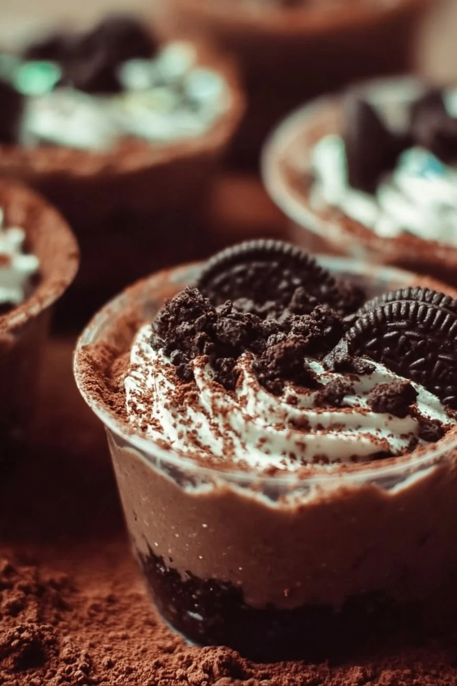 Dirt Cake Cups 2 Delicious Dirt Cake Cups topped with chocolate crumbs and gummy worms