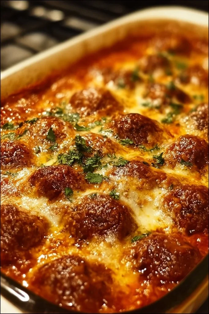 Delicious Dump-and-Bake Meatball Casserole ready to serve