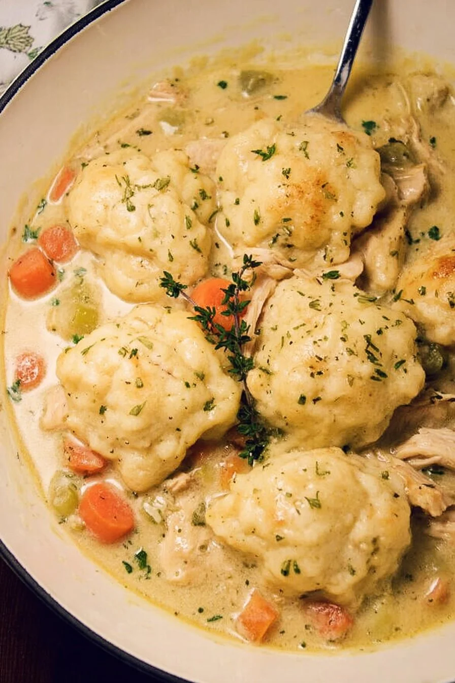 Delicious Dutch Oven Chicken and Dumplings served in a cozy bowl.