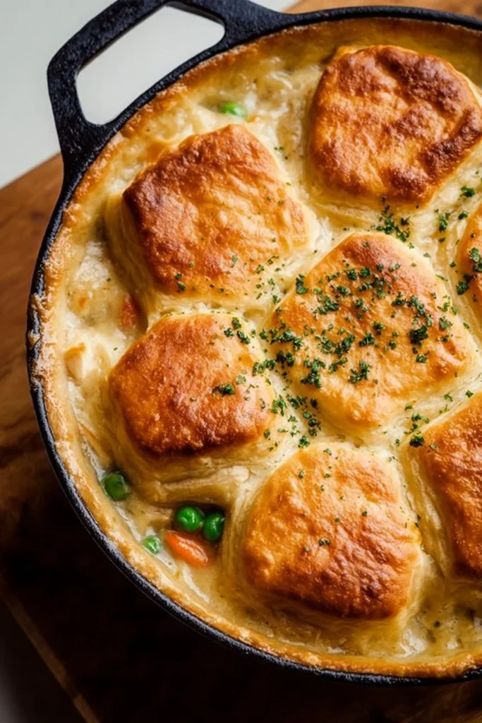 Delicious Dutch Oven Chicken Pot Pie with a flaky crust