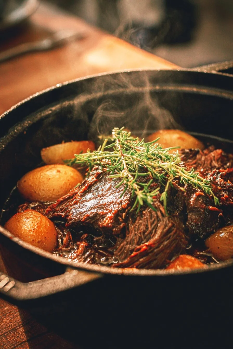 Dutch Oven Pot Roast with vegetables and herbs