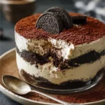 Delicious easy dirt cake with chocolate pudding and crushed cookies