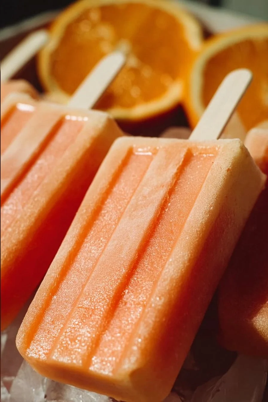 Easy Freezy Orange Creamsicles 2 Homemade orange creamsicles in a bright summer setting