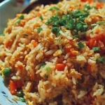 A delicious bowl of easy fried rice with vegetables and egg.