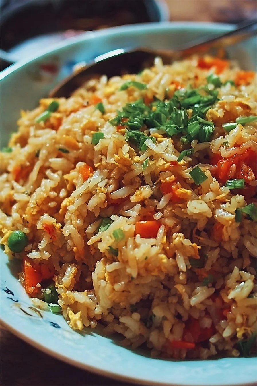Easy Fried Rice 2 A delicious bowl of easy fried rice with vegetables and egg.