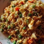Bowl of easy homemade gluten free fried rice with vegetables and protein