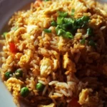 Delicious plate of homemade Egg Fried Rice with vegetables and eggs