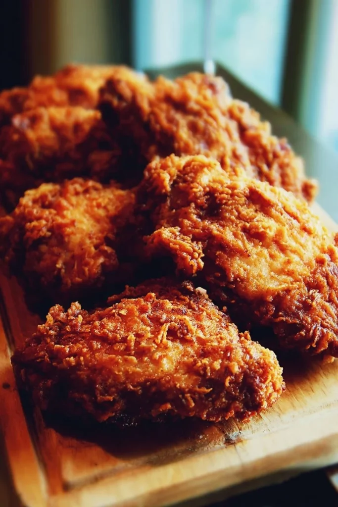 Deliciously crispy fried chicken served with sides.