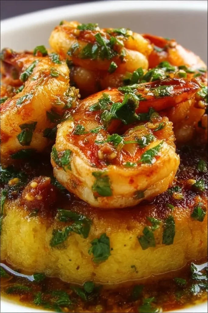 Delicious Garlic Shrimp Mofongo served with a garlic and shrimp sauce