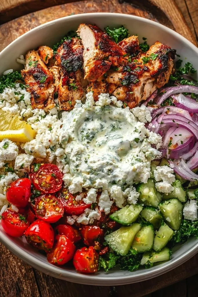 Greek Chicken Bowls with fresh ingredients and spices