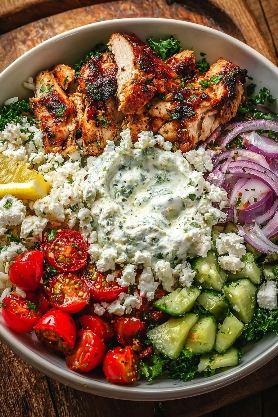 Greek Chicken Bowls with fresh ingredients and spices