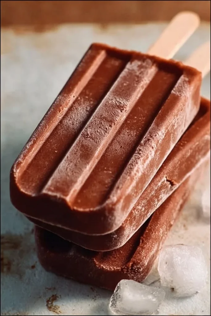 Delicious homemade fudgesicles ready to enjoy on a sunny day