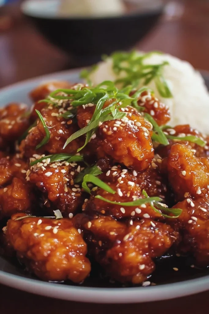 Delicious plated Honey Garlic Chicken with garnishes and a savory sauce