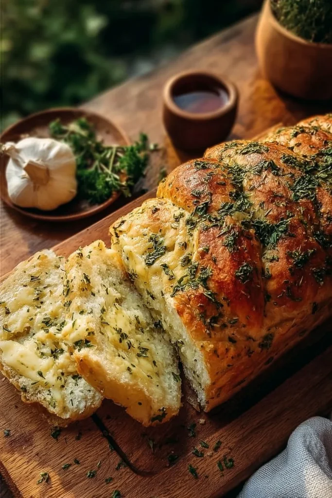 Loaf of Italian herbs and cheese bread fresh out of the oven.