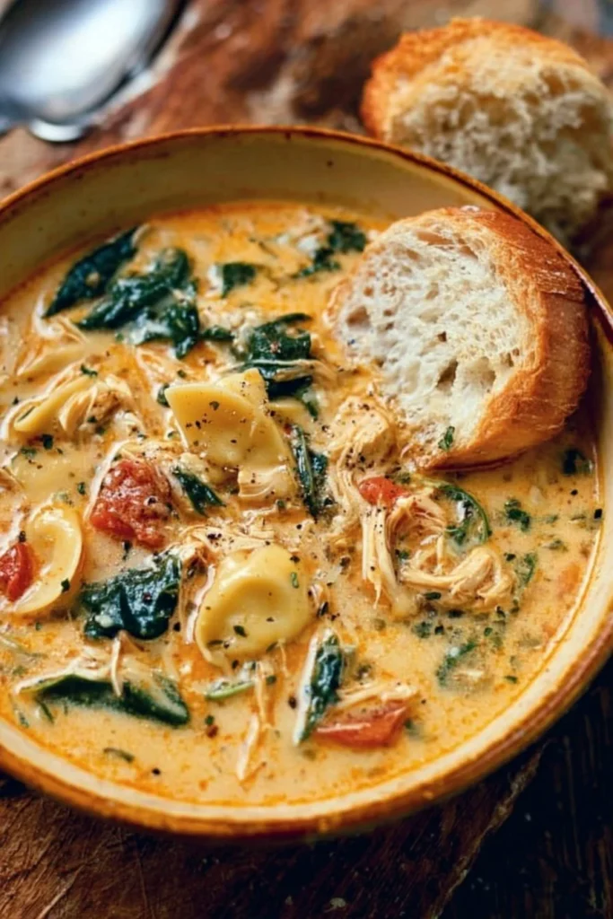 Delicious Marry Me Tuscan Chicken Soup in a bowl with fresh herbs