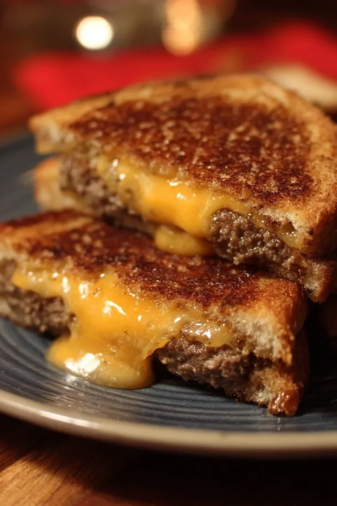 Delicious patty melt with secret sauce served on toasted bread