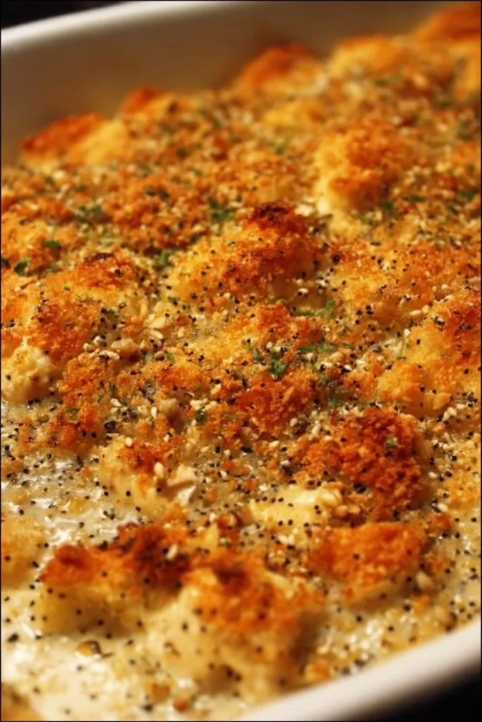 Pioneer Woman poppy seed chicken casserole in a baking dish