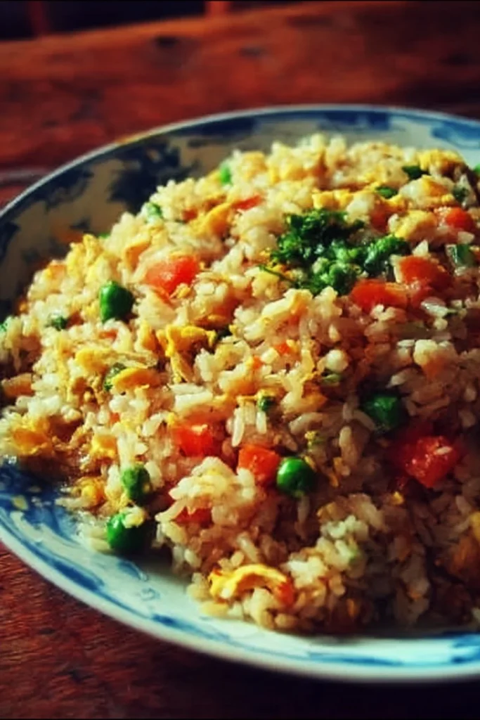Delicious quick fried rice ready in a bowl for serving