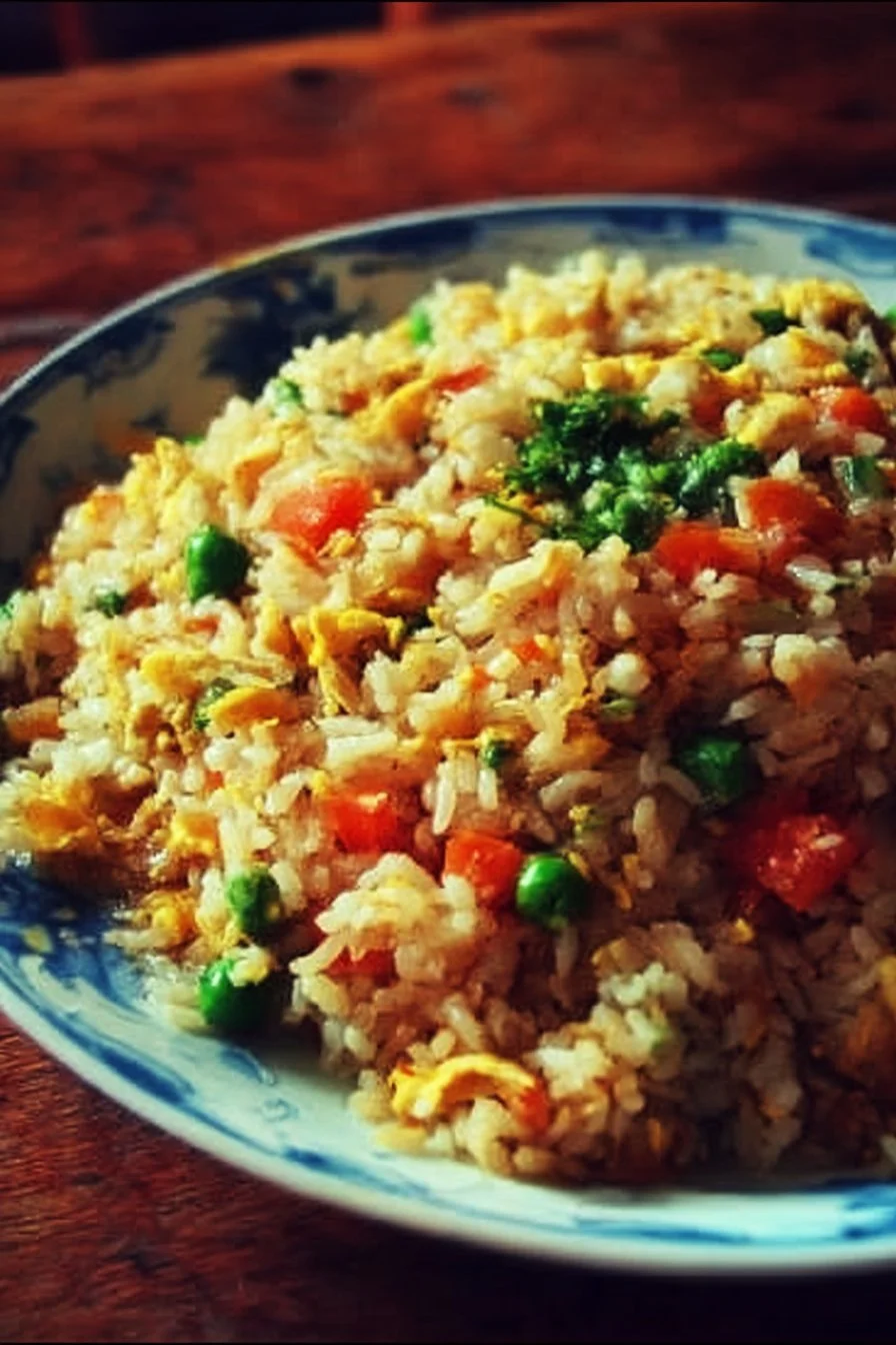 Delicious quick fried rice ready in a bowl for serving