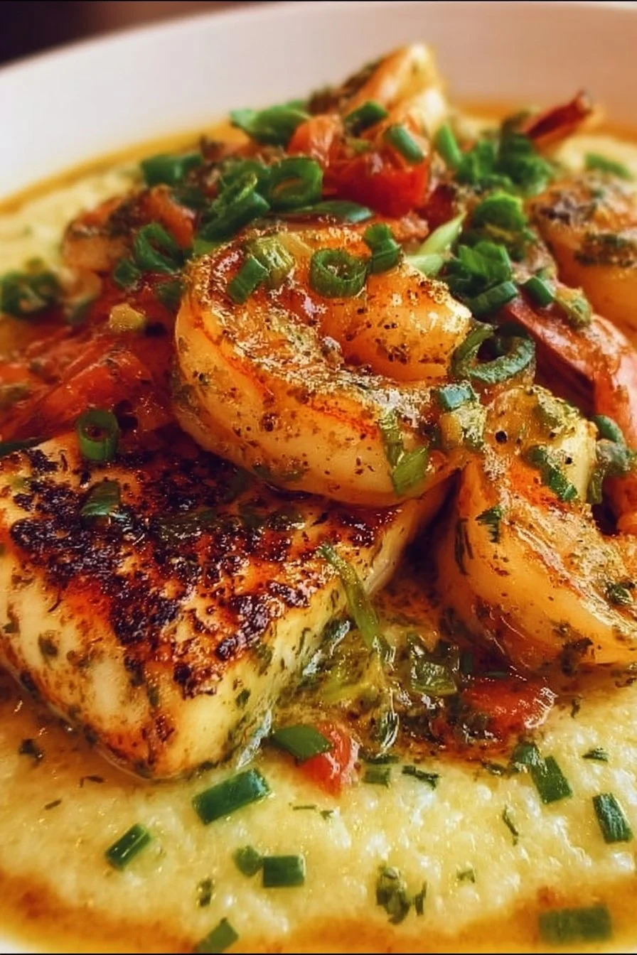Delicious Red Snapper Shrimp Grits Cajun dish with vibrant colors and textures
