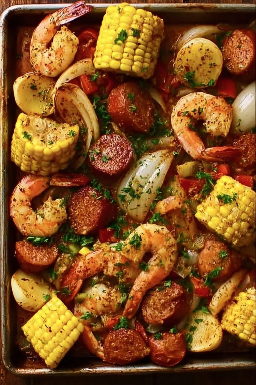 Sheet Pan Shrimp Boil 2 Sheet pan shrimp boil recipe with shrimp, corn, and potatoes