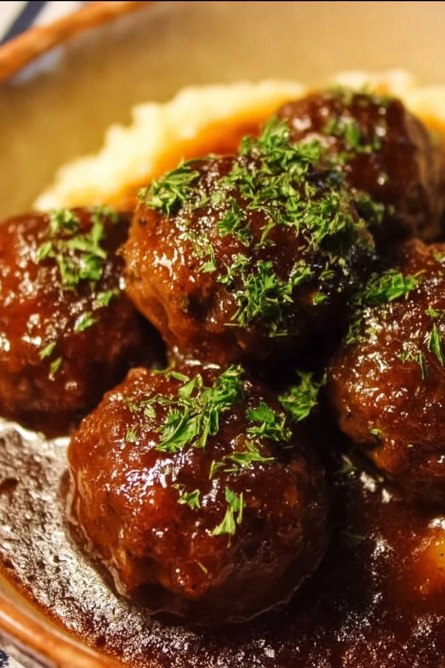 Slow Cooker Salisbury Steak Meatballs 2 Slow cooker Salisbury steak meatballs served with creamy gravy on a plate