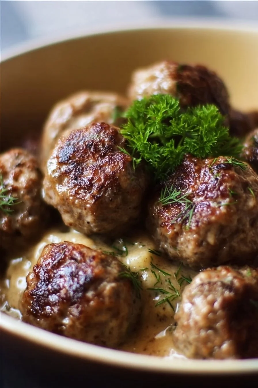 Swedish Meatballs 2 Homemade Swedish Meatballs served with creamy gravy and lingonberry sauce