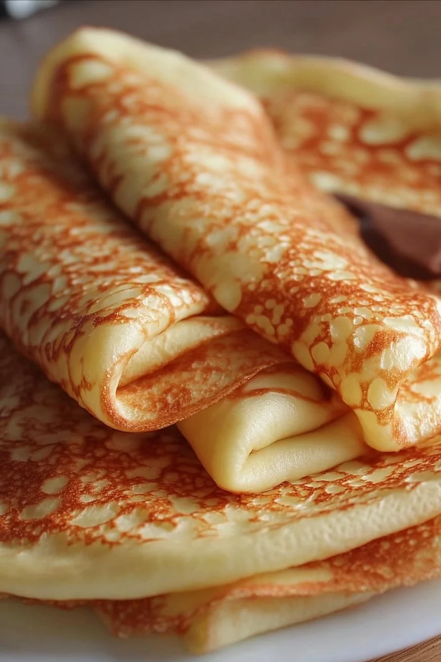 Delicious ultra-soft and fluffy crepes served with fresh fruits and syrup