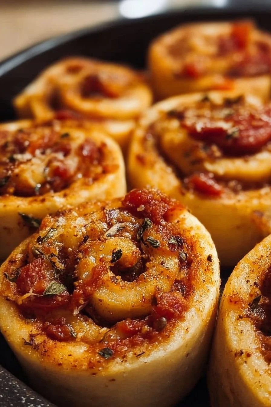 Delicious vegan pizza rolls on a wooden board, garnished with herbs.
