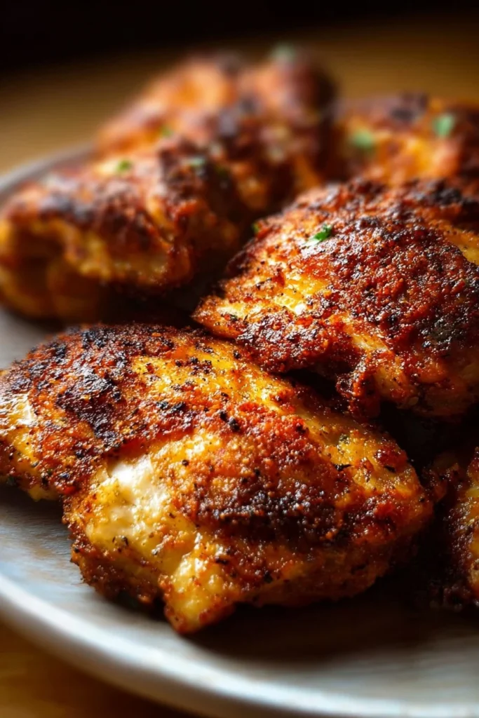 Deliciously cooked air fryer boneless chicken thighs served on a plate